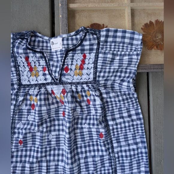 Anthropologie Kopal Freya Embroidered Gingham Top Cap Sleeve Boho Peasant Small - Picture 5 of 9